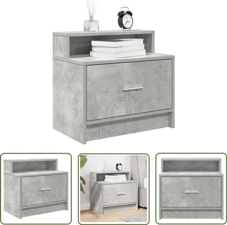 The Living Store Nachtkastje met lade 51x31x47 cm betongrijs Nachtkastje Dressoir Houten Meubel Slaapkamers Opbergkast