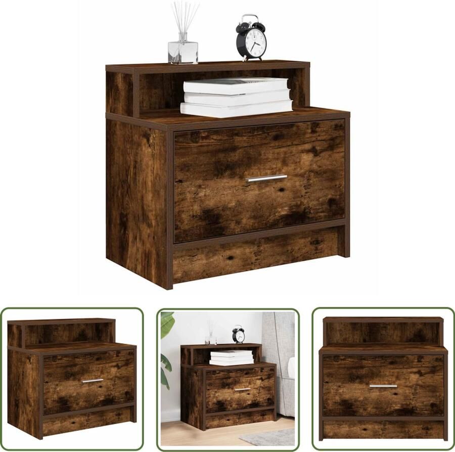 VidaXL Nachtkastje met lade 51x31x47 cm gerookt eikenkleurig Nachtkastje Dressoir Houten Meubel Bergruimte Slaapkamervloer