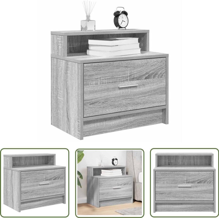 The Living Store Nachtkastje met lade 51x31x47 cm grijs sonoma eikenkleurig Nachtkastje Dressoir Houten Kast Slaapkamers Opbergkast