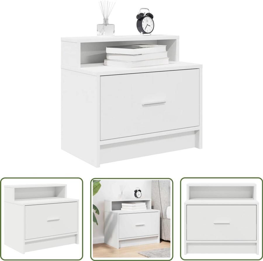 The Living Store Nachtkastje met lade 51x31x47 cm wit Nachtkastje Dressoir Slaapkamer Houten Kast Opbergkast