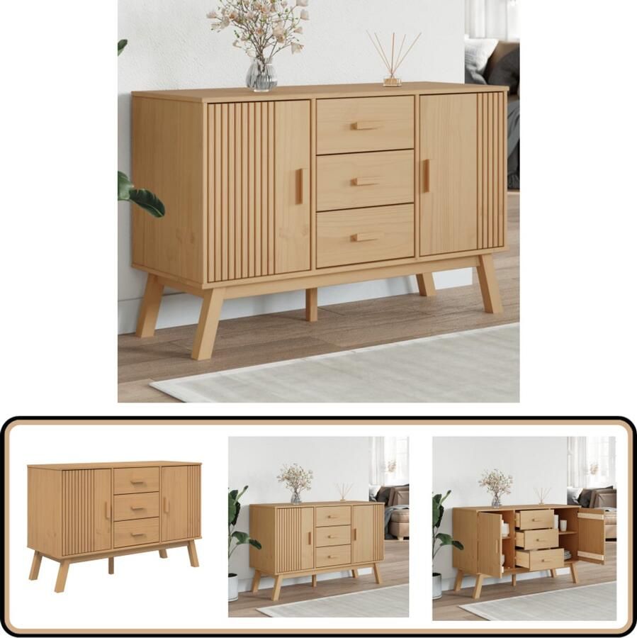 VidaXL Dressoir OLDEN Massief Grenenhout Bruin Dressoir Buffetkast Scandinavisch Design Grenenhout Vintage Kast