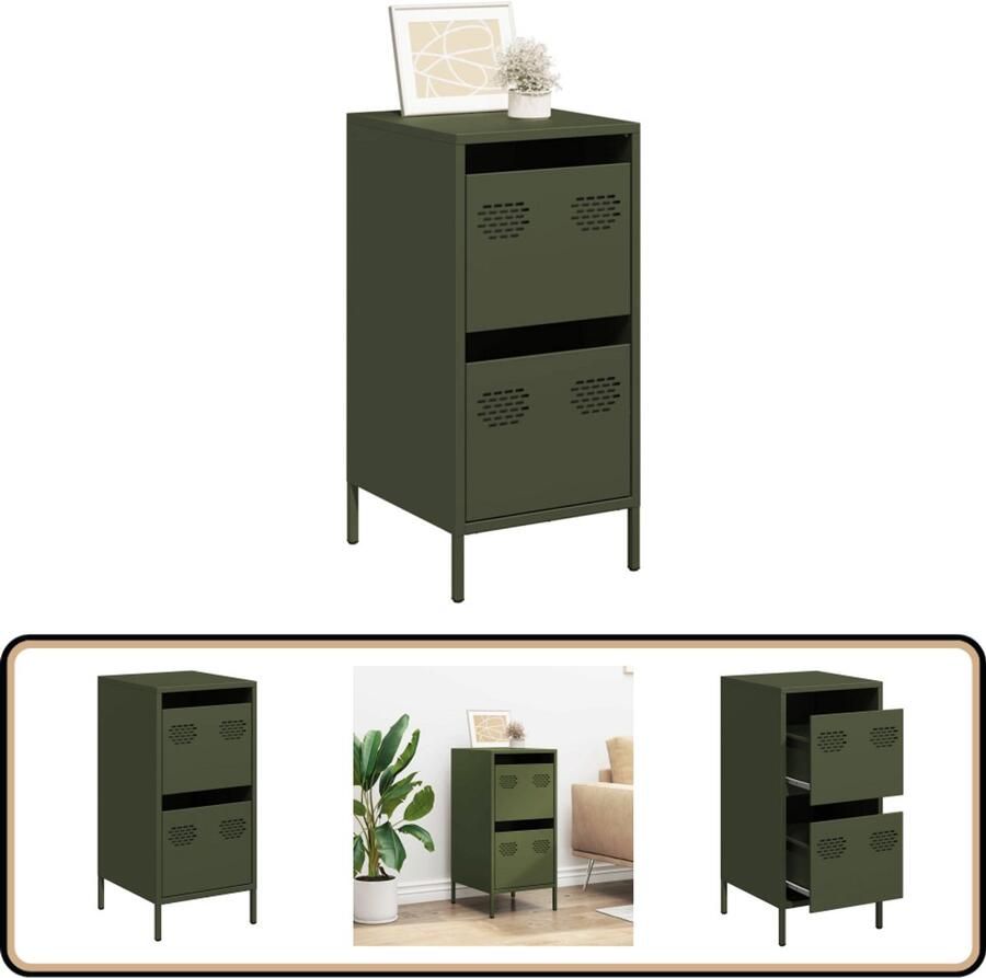 VidaXL Dressoir Olijfgroen Staal 35x39x73 5 cm Dressoir Metalen Dressoir Vintage Dressoir Industriële Dressoir Opbergmeubel