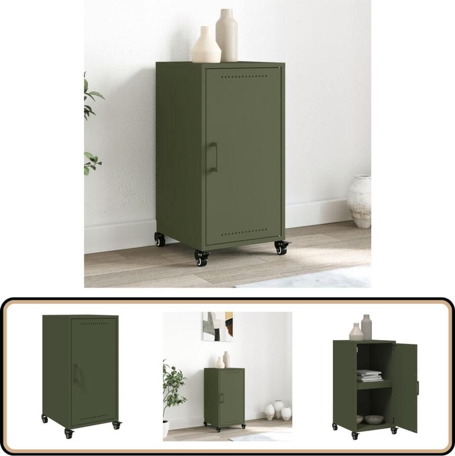 VidaXL Dressoir Olijfgroen Staal 36x39x72 cm Dressoir Olijfgroene Meubels Metalen Dressoirs Vintage Dressoir Industriële Stijl