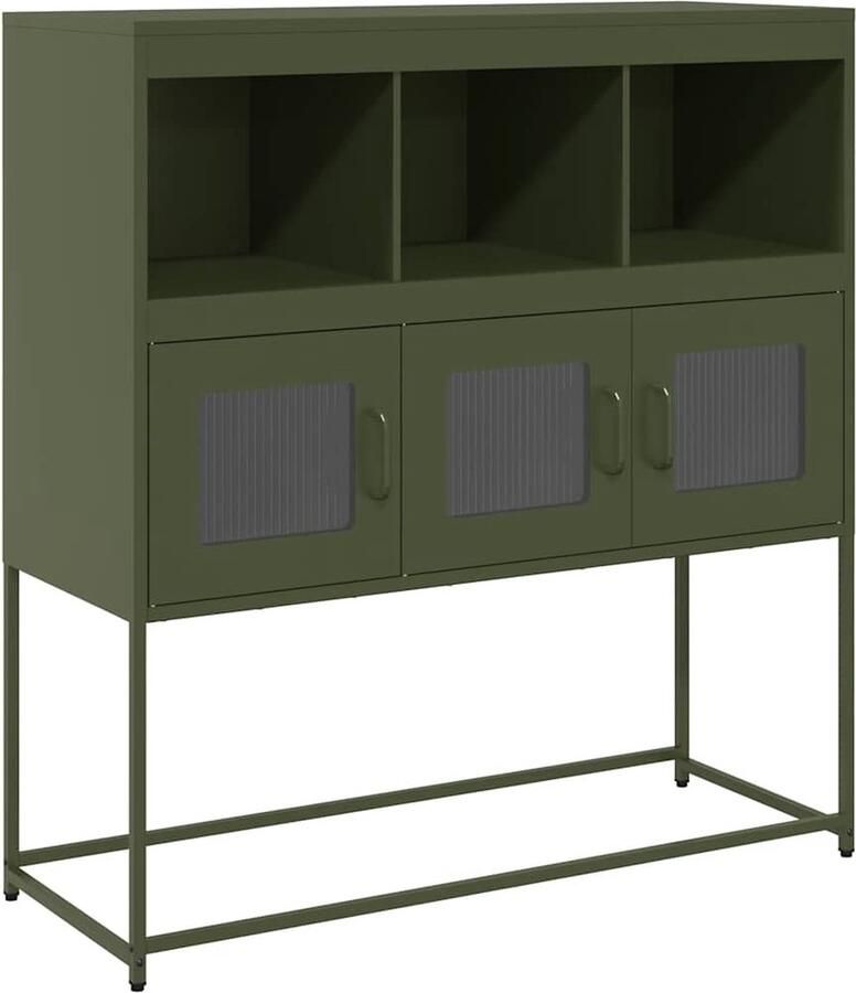 VidaXL Dressoir Olijfgroen Stalen Design Dressoir Keukenmeubels Opbergkast Salontafel Entreetafel