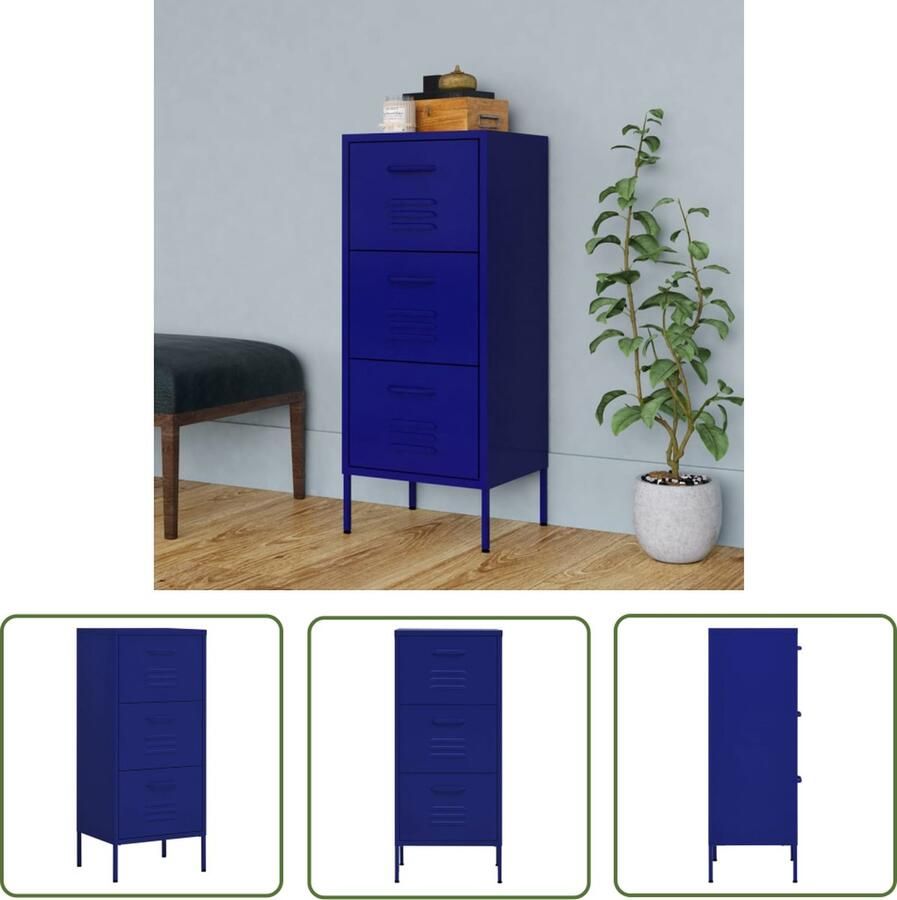 The Living Store Opbergkast Bijzetkast 42.5 x 35 x 101.5 cm Marineblauw Opslagruimte Dressoir Zijkast Commode Boekenplank - Foto 2