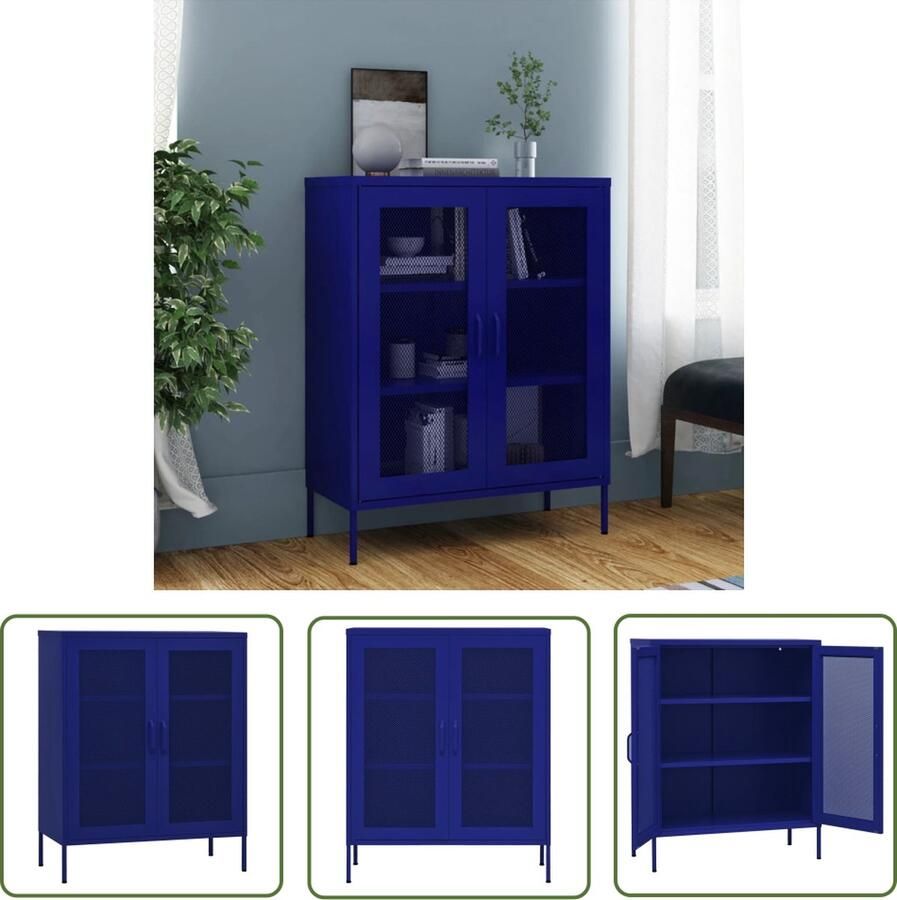 The Living Store Opbergkast Marineblauw 80x35x101.5 cm Staal 2 verstelbare schappen Opslagruimte Dressoir Zijkast Marineblauwe Kast Metalen Kast - Foto 2