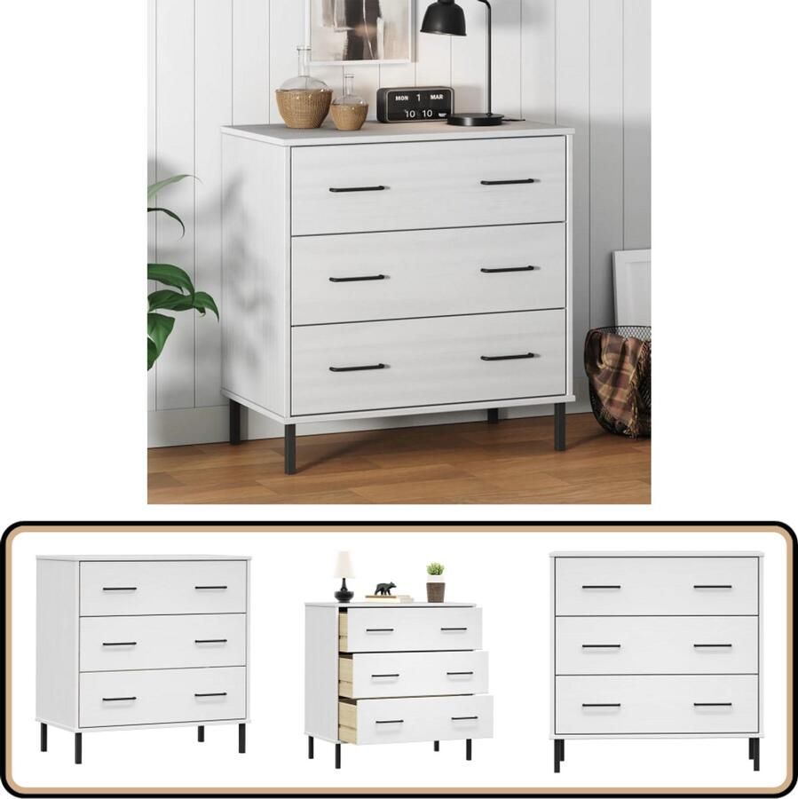 VidaXL Dressoir OSLO Massief Grenenhout Wit Dressoir Industrieel Houten Dressoir Grenenhouten Dressoir Vintage Dressoir