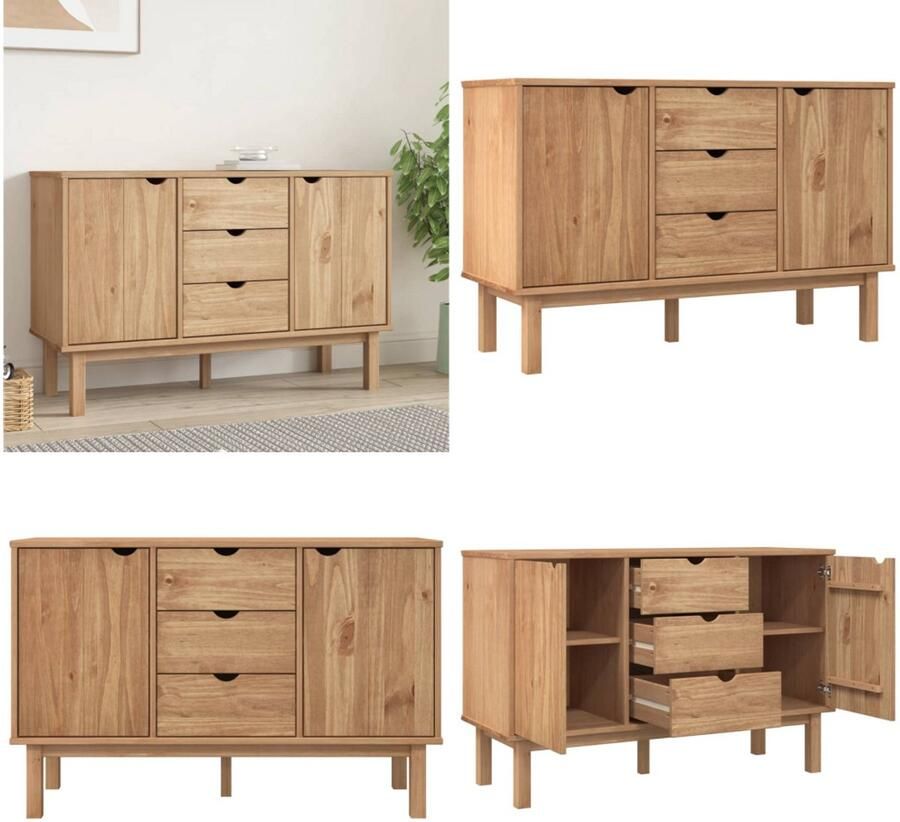 The Living Store Dressoir OTTA 113 5x43x73 cm massief grenenhout Dressoir Scandinavisch Design Houten Kast Grenenhout Opbergruimte - Foto 2