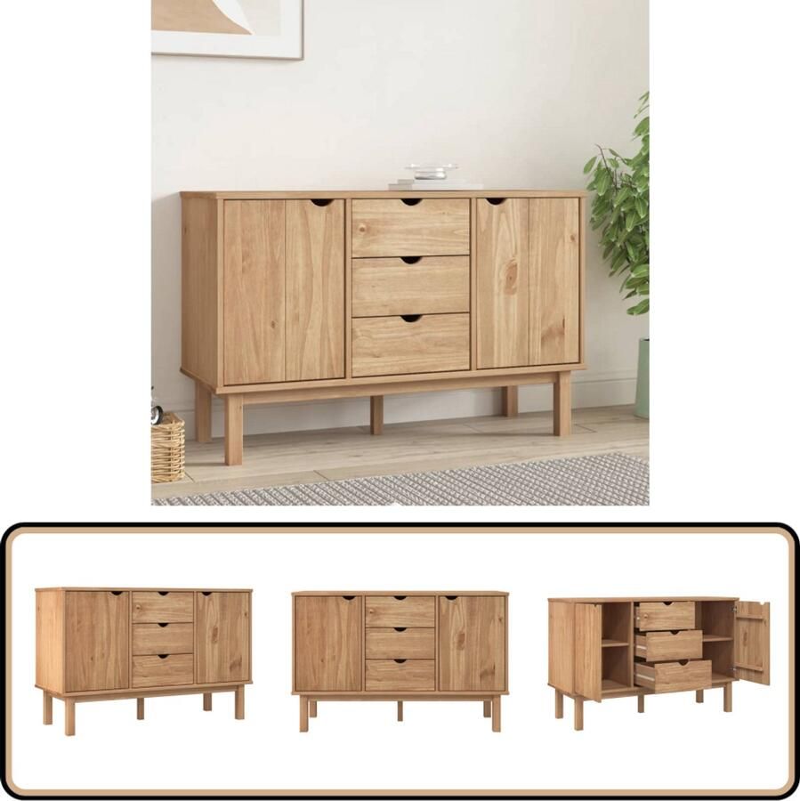 The Living Store Dressoir OTTA 113 5x43x73 cm massief grenenhout Dressoir Scandinavisch Design Houten Kast Grenenhout Opbergruimte