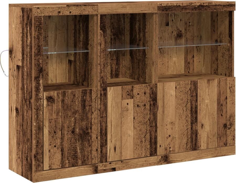 VidaXL Dressoir met LED Verlichting Oud Hout 142.5x37x100 cm Massief Hout