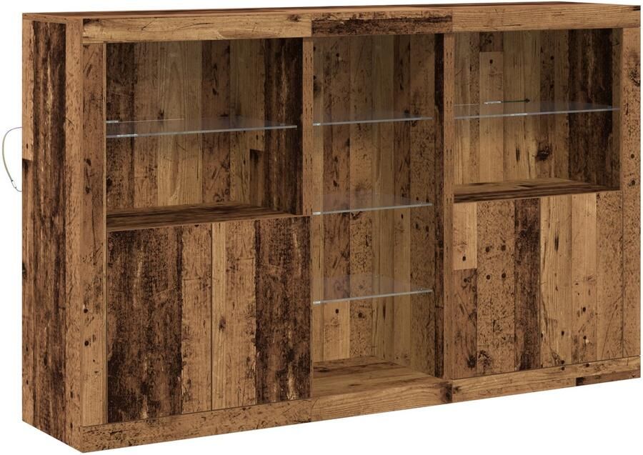 VidaXL Zijtafel met LED Verlichting Oud Hout 162x37x100 cm Bewerkt Hout
