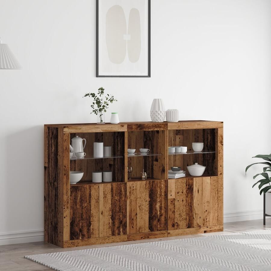 VidaXL Sideboard met LED Verlichting Oude Hout 162x37x100 cm Geengineerd Hout
