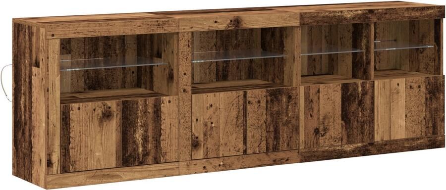 VidaXL Dressoir met LED-lampen Oud Hout 202x37x67 cm Gemaakt Hout