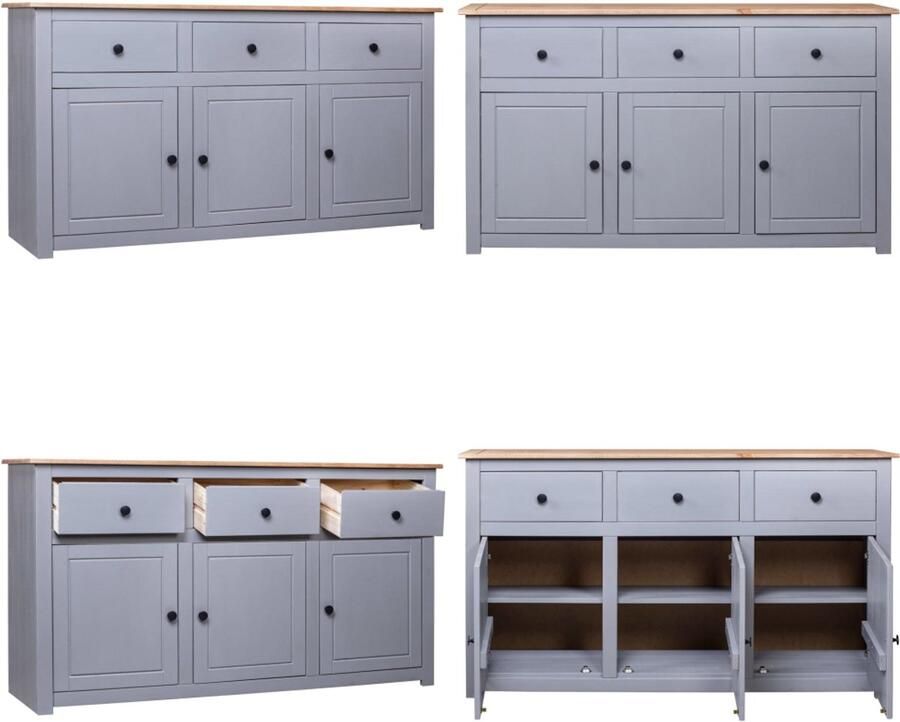 VidaXL Dressoir Panama Range 135x40x80 cm massief grenenhout grijs Dressoir Dressoirs Houten Dressoir Bijzetkast
