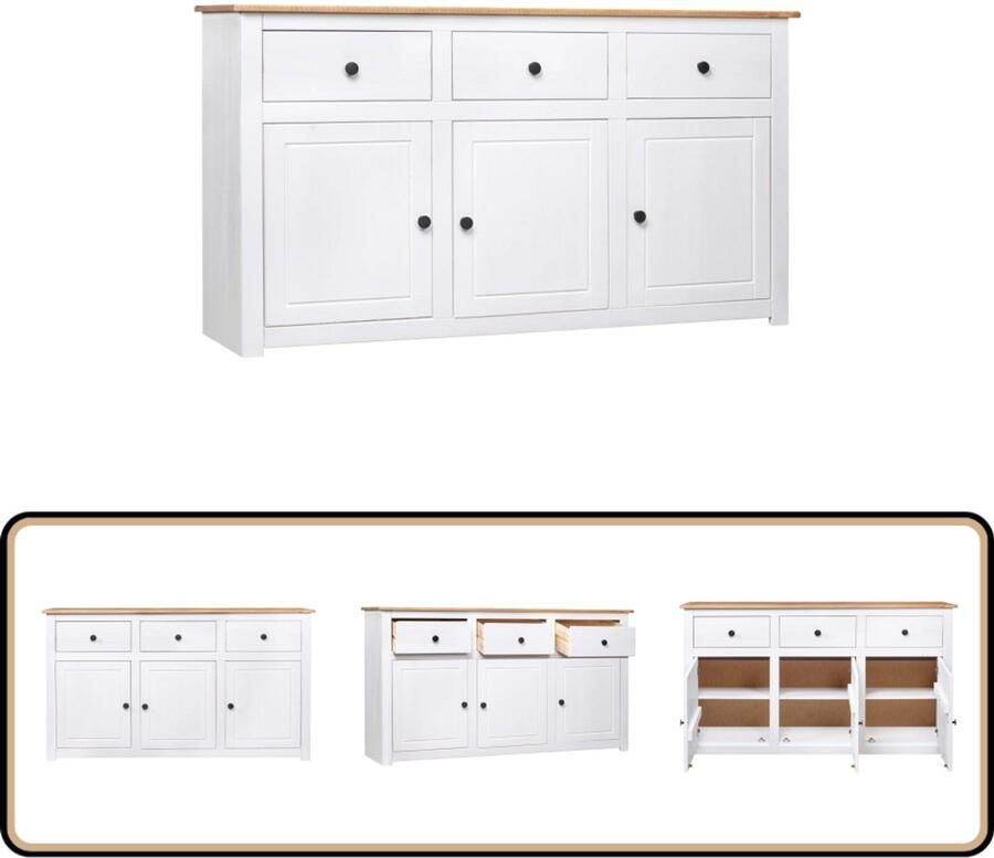 VidaXL Dressoir Panama Range 135x40x80 cm Grenenhout Dressoir Massief Hout Grenenhouten Dressoir Witte Dressoir Vintage Dressoir