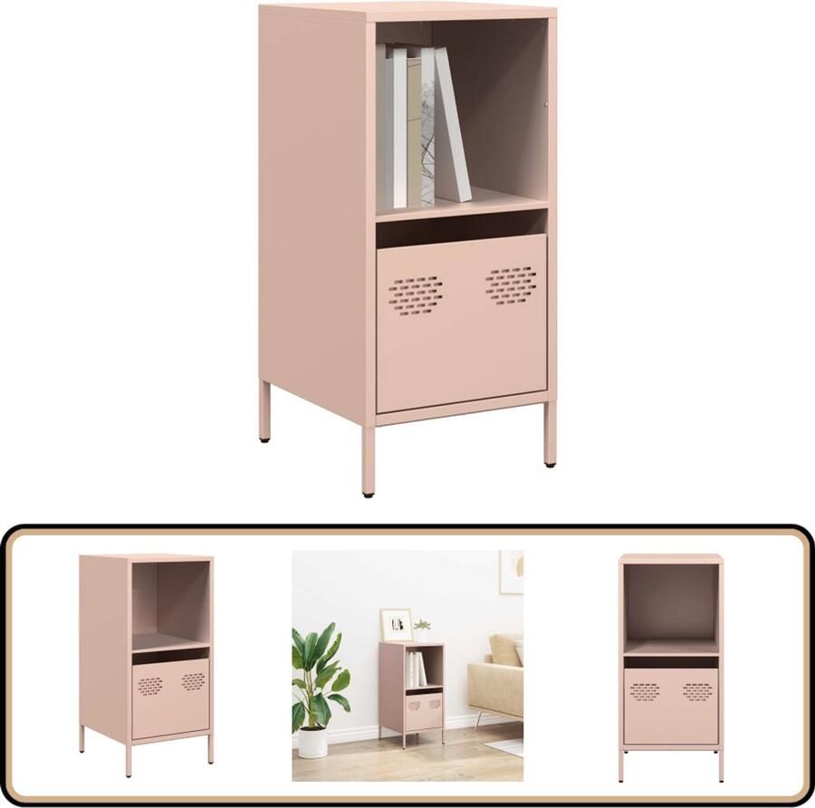 VidaXL Dressoir Roze Staal 1 Lade en Schap Dressoir Roestvrijstalen Dressoir Opbergmeubel Slaapkamer Meubel Woonkamer Meubel