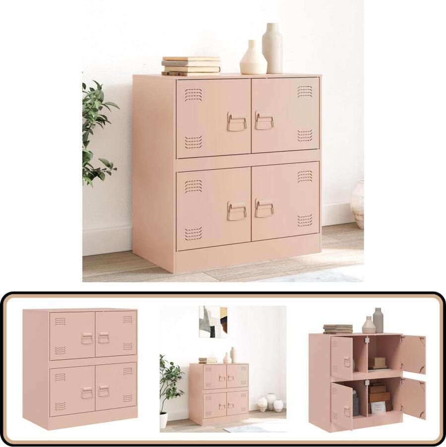 VidaXL Dressoir Roze Staal 67x39x73 cm Televisiescherm Tv Stand Roestvrijstalen Kast Opbergkast Salontafel - Foto 2