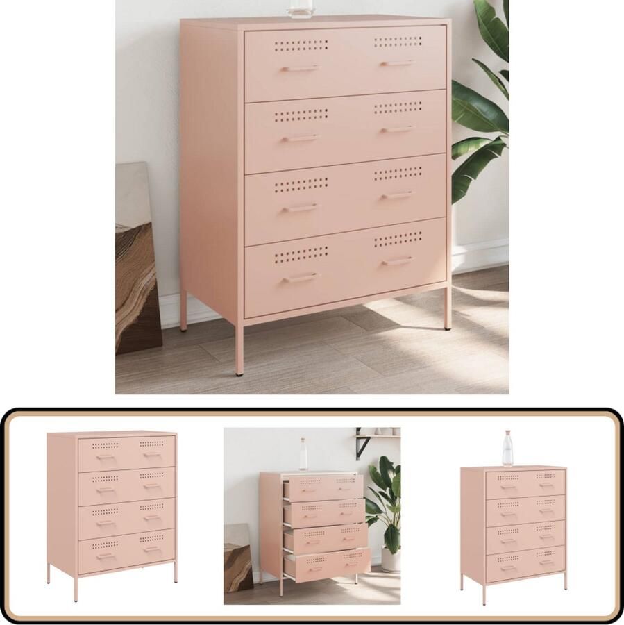VidaXL Dressoir Roze Staal 68x39x89 cm Industrieel Dressoir Roestvrijstalen Dressoir Metalen Dressoir Vintage Dressoir Design Dressoir