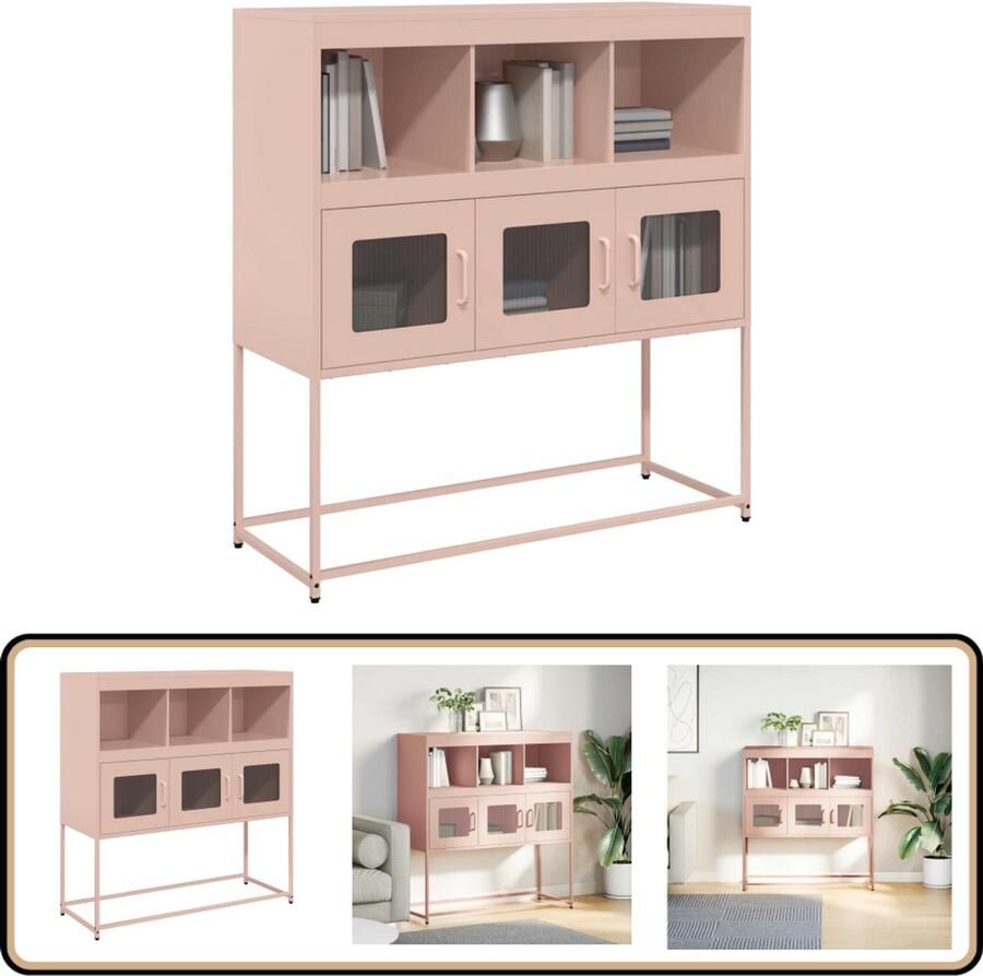 VidaXL Dressoir 100 5x39x107 cm koudgewalst staal roze - Foto 2