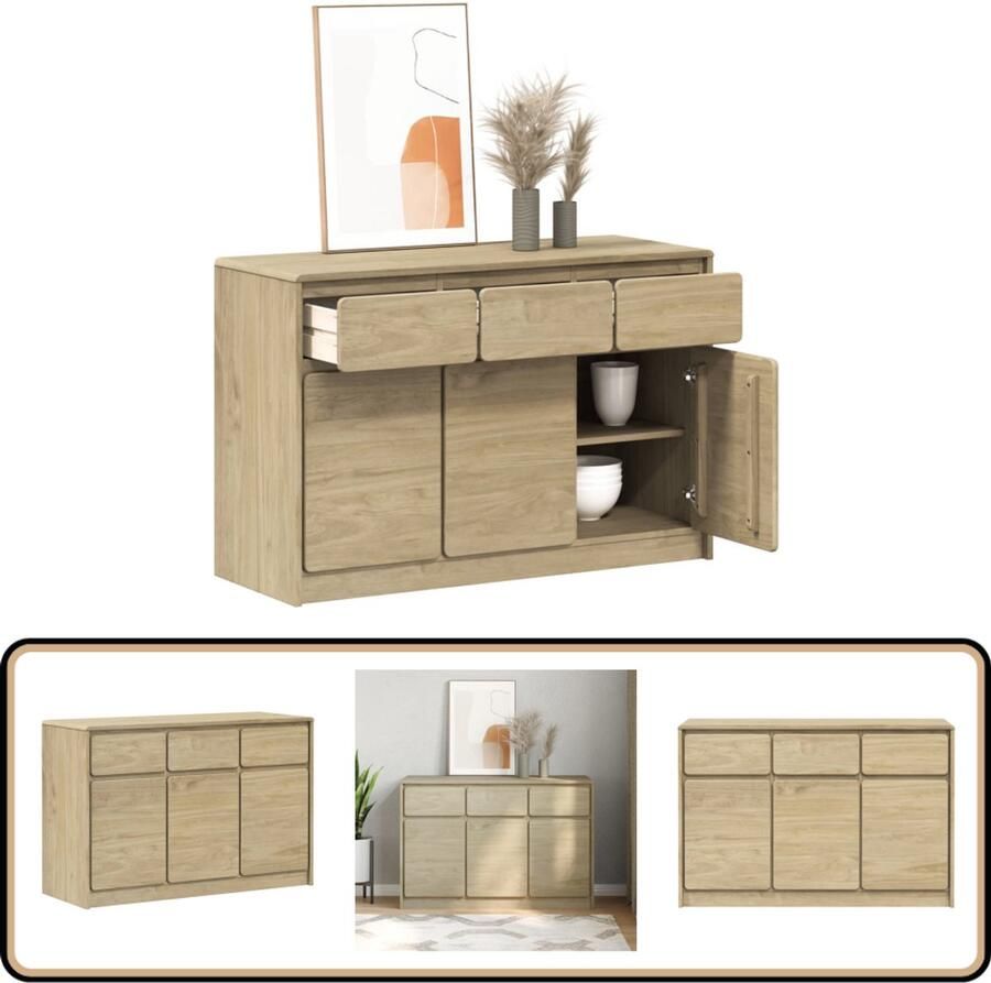 VidaXL Dressoir SAUDA Grenenhout Eikenkleur 114x43x75 5 cm Dressoir Tv Kast Salontafel Houten Dressoir Grenshouten Furniture