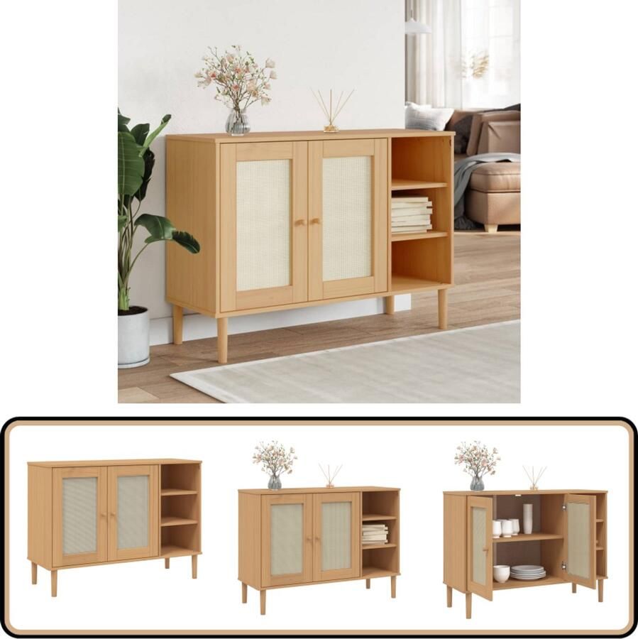 VidaXL Dressoir SENJA 112x40x80 cm Bruin Dressoir Houtsoort Vintage Landelijk Wonen Opbergmeubilair - Foto 2