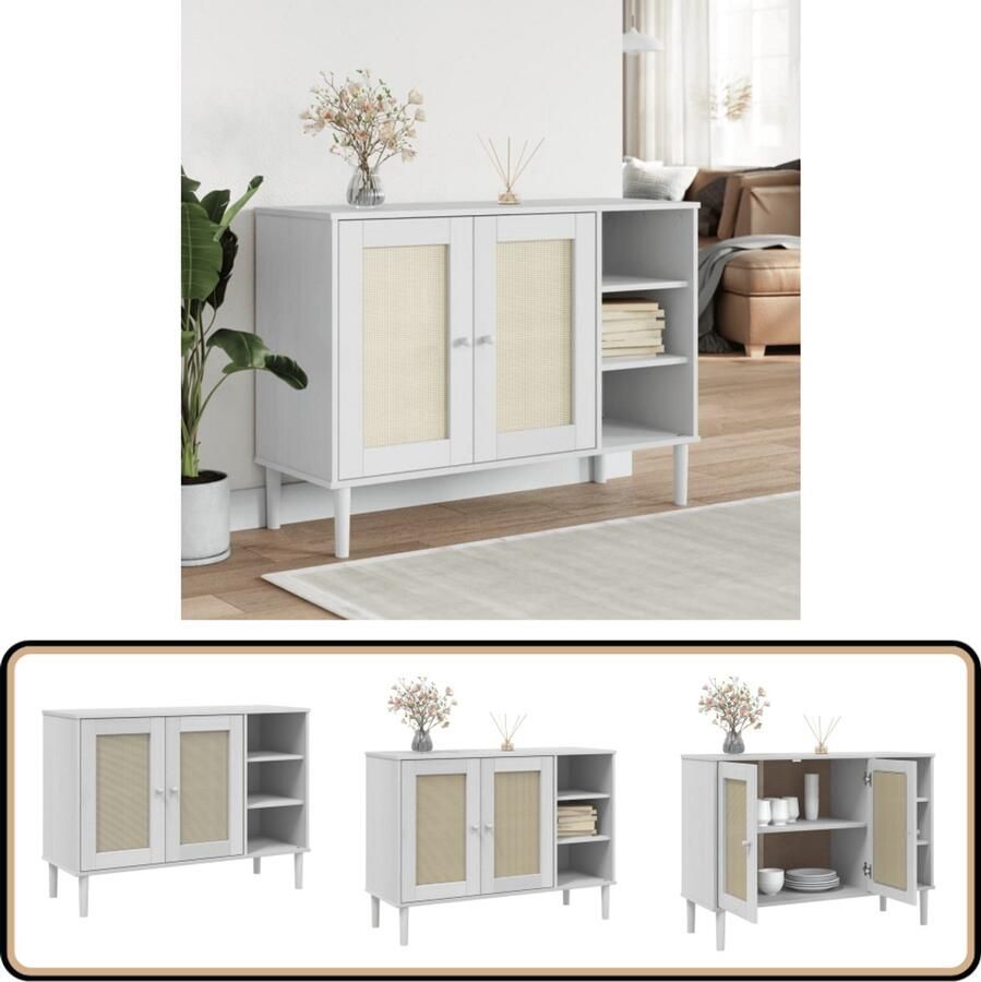 VidaXL Dressoir SENJA 112x40x80 cm Wit Grenenhout Dressoir Opbergkast Salontafel Livingroom Furniture Vintage Furniture