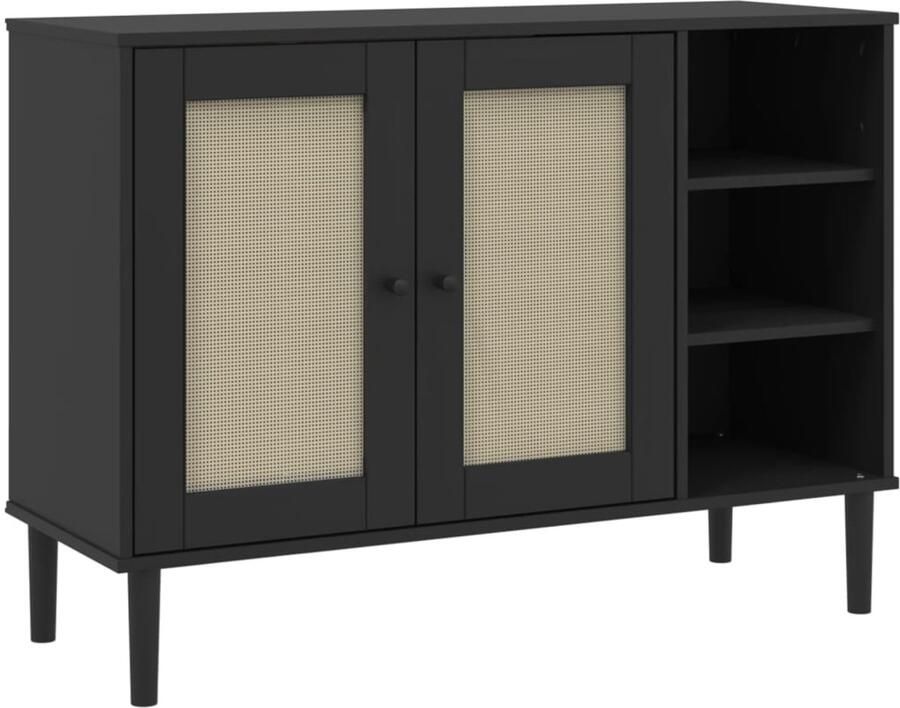 VidaXL Dressoir SENJA 112x40x80 cm Zwart Rattan Bijzetkast Dressoir Opbergkast Tv-meubel Salontafel