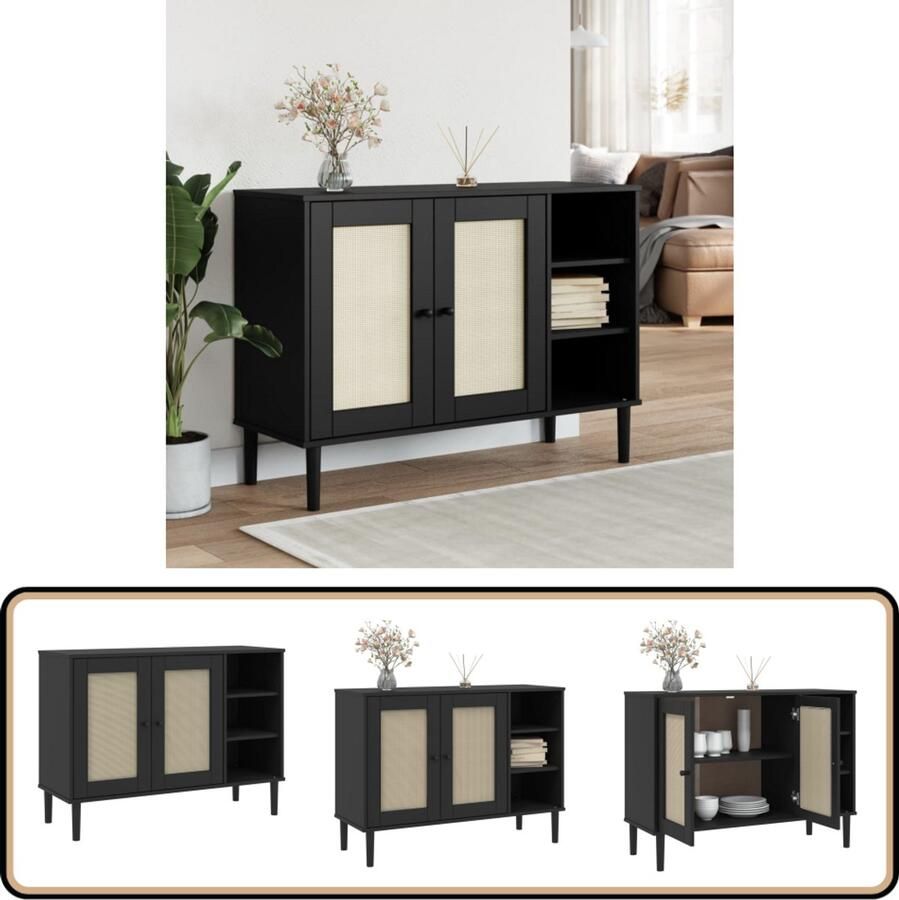 VidaXL Dressoir SENJA 112x40x80 cm Zwart Rattan Bijzetkast Dressoir Opbergkast Tv-meubel Salontafel - Foto 2