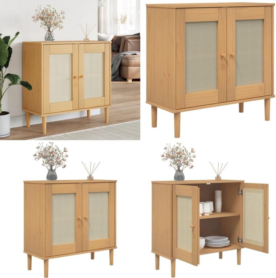 VidaXL Dressoir SENJA 80x35x80 cm rattan look massief grenenhout bruin Dressoir Dressoirs Opbergkast Wandkast