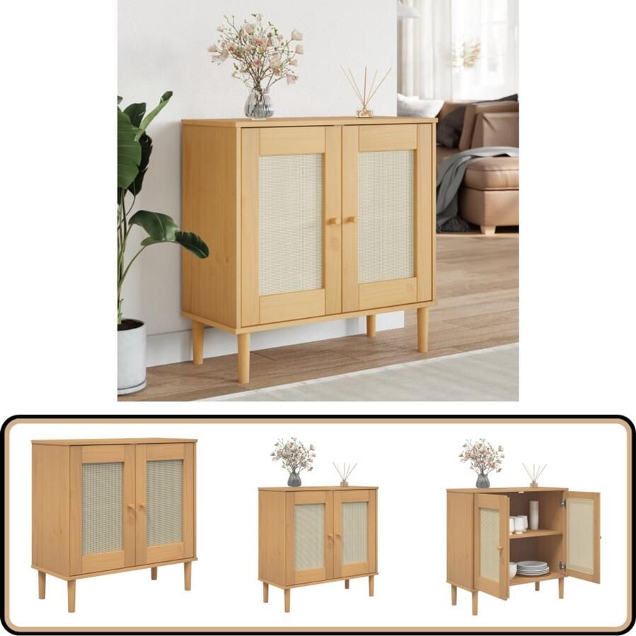 VidaXL Dressoir SENJA Rattan Look 80x35x80 cm Bruin Dressoir Meubels Salontafel Tv-stand Opbergkast