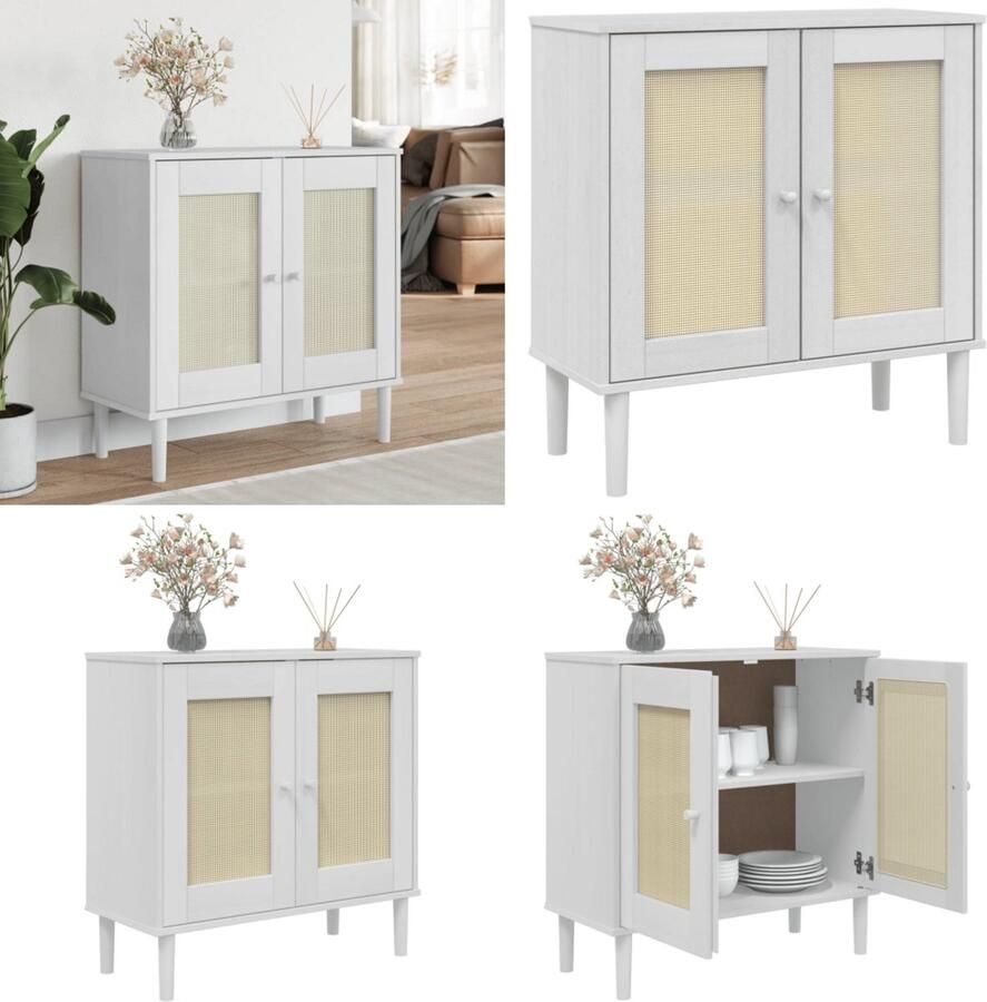 VidaXL Dressoir SENJA 80x35x80 cm rattan look massief grenenhout wit Dressoir Dressoirs Opbergkast Wandkast