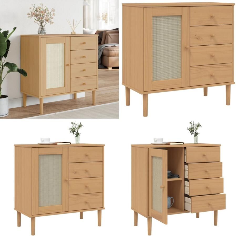 VidaXL Dressoir SENJA 80x40x80 cm rattan look massief grenenhout bruin Dressoir Dressoirs Opbergkast Wandkast