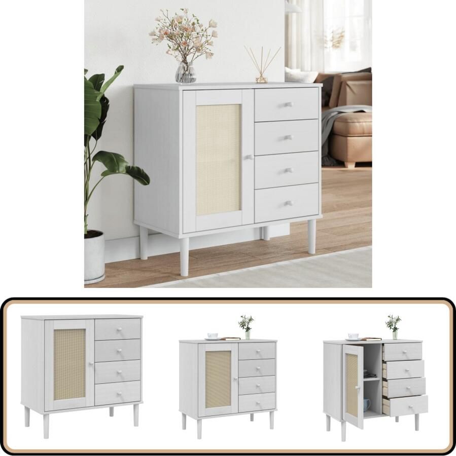 VidaXL Dressoir SENJA 80x40x80 cm Wit Rattan look Bijzettafel Dressoir Opbergkast Salontafel Livingroom Furniture