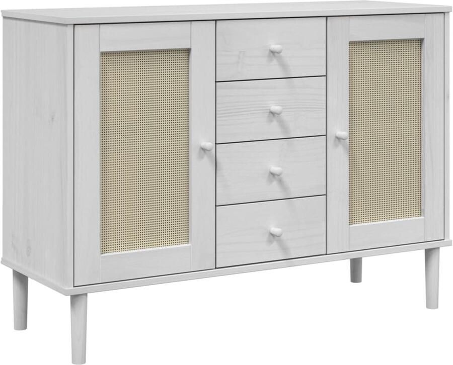 VidaXL Dressoir SENJA 112x40x80 cm Wit Rattan-look Dressoir Opbergkast Salontafel Woonkamerinrichting Vintage Stijl