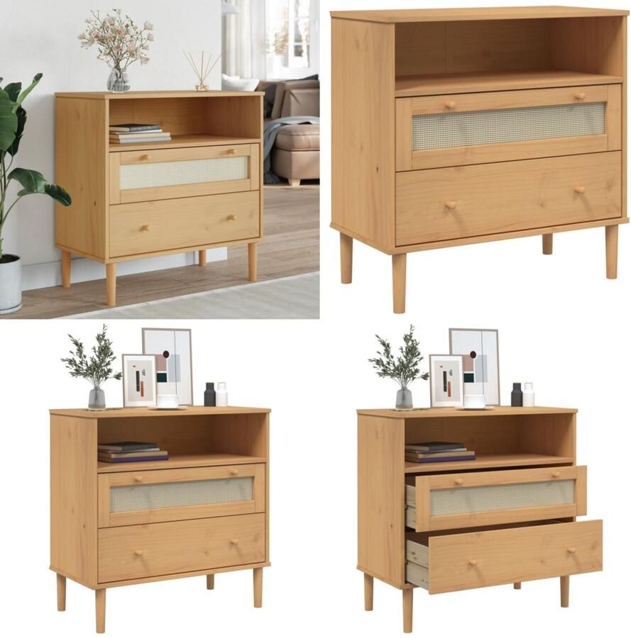 VidaXL Dressoir SENJA rattan-look 80x40x80 cm massief grenenhout bruin Dressoir Dressoirs Opbergkast Wandkast