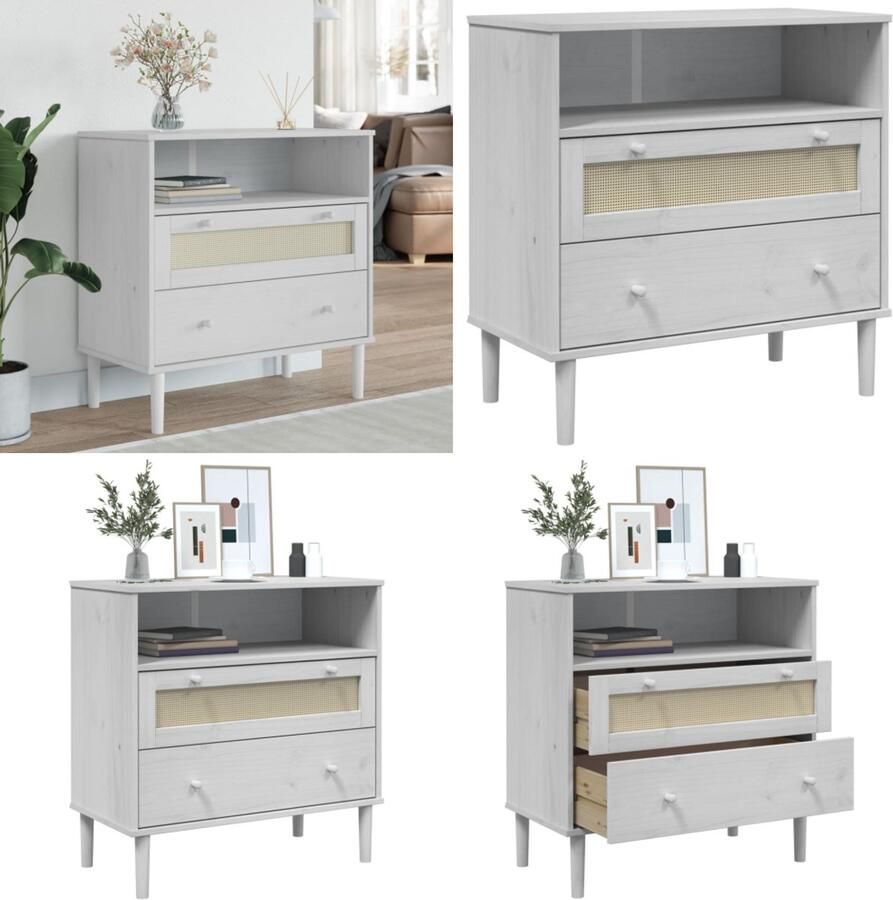 VidaXL Dressoir SENJA rattan-look 80x40x80 cm massief grenenhout wit Dressoir Dressoirs Opbergkast Wandkast