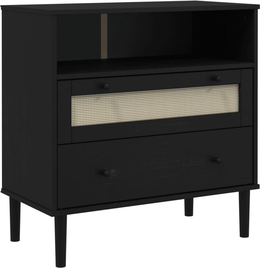 VidaXL Dressoir SENJA 80x40x80 cm Zwart Grenenhout Dressoir Opbergkast Salontafel Livingroom Furniture Vintage Design