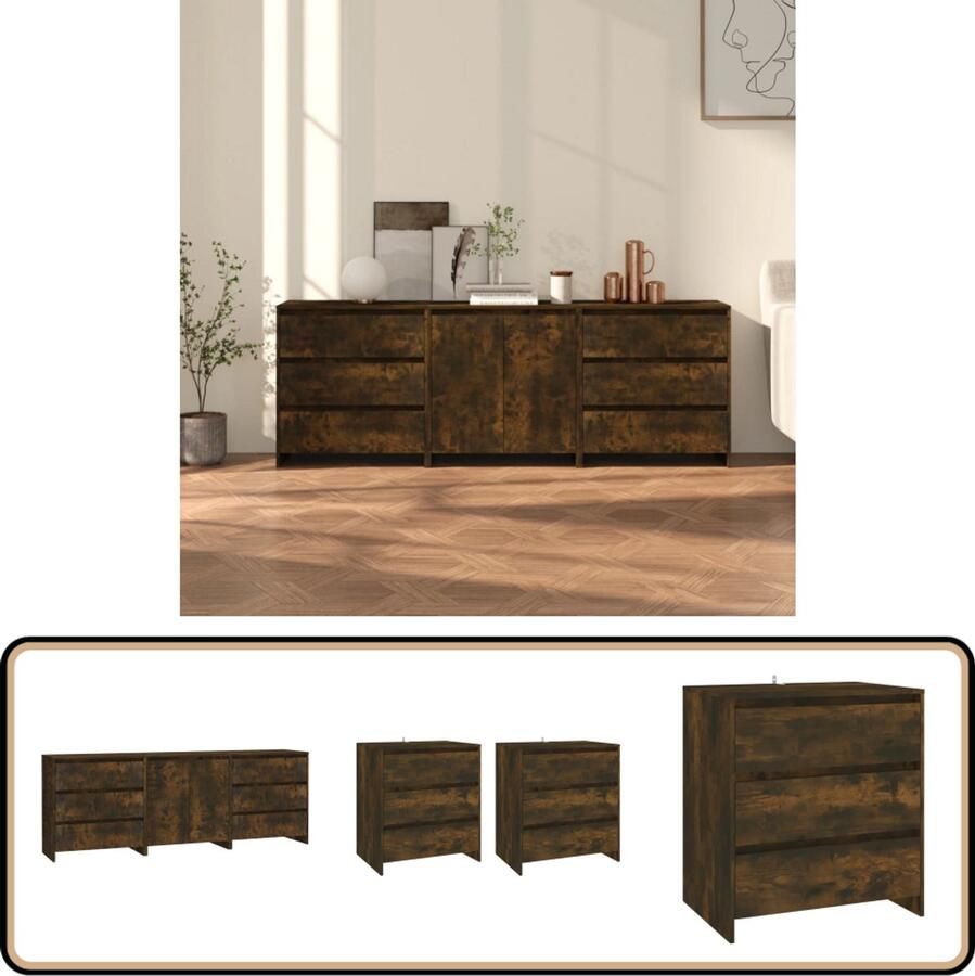 VidaXL Dressoir Set Gerookt Eiken 3 stuks Dressoir Kast Opbergkast Houten Kast Bruine Kast - Foto 2