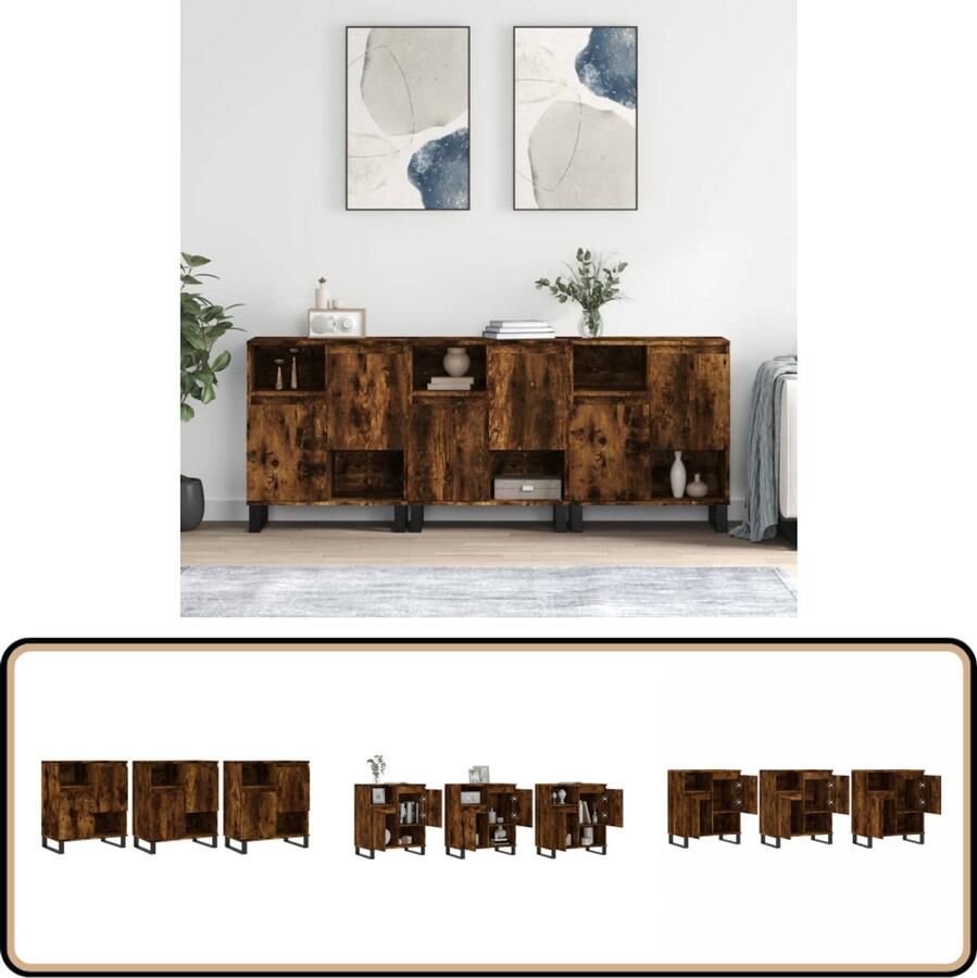 VidaXL Dressoir Set Gerookt Eiken 3 Stuks Dressoir Vintage Dressoir Houten Dressoir Landelijk Dressoir Modern Dressoir - Foto 2