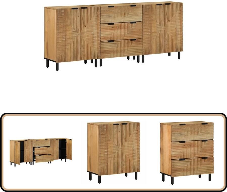 VidaXL Dressoir Set Massief Mangohout 3-delig Dressoir Dressoirs Kast Wandkast