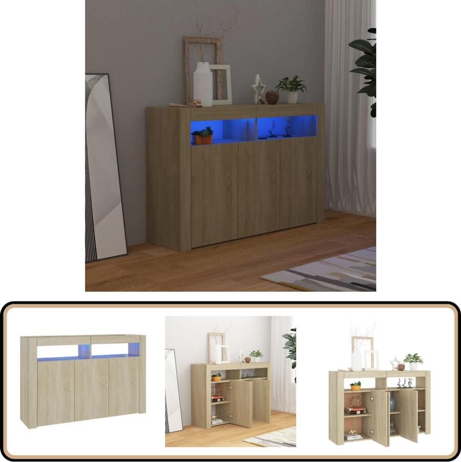 VidaXL Dressoir Sonoma Eiken 115 5x30x75 cm LED Dressoir Led Verlichting Salontafel Tv Tafel Sonomapine