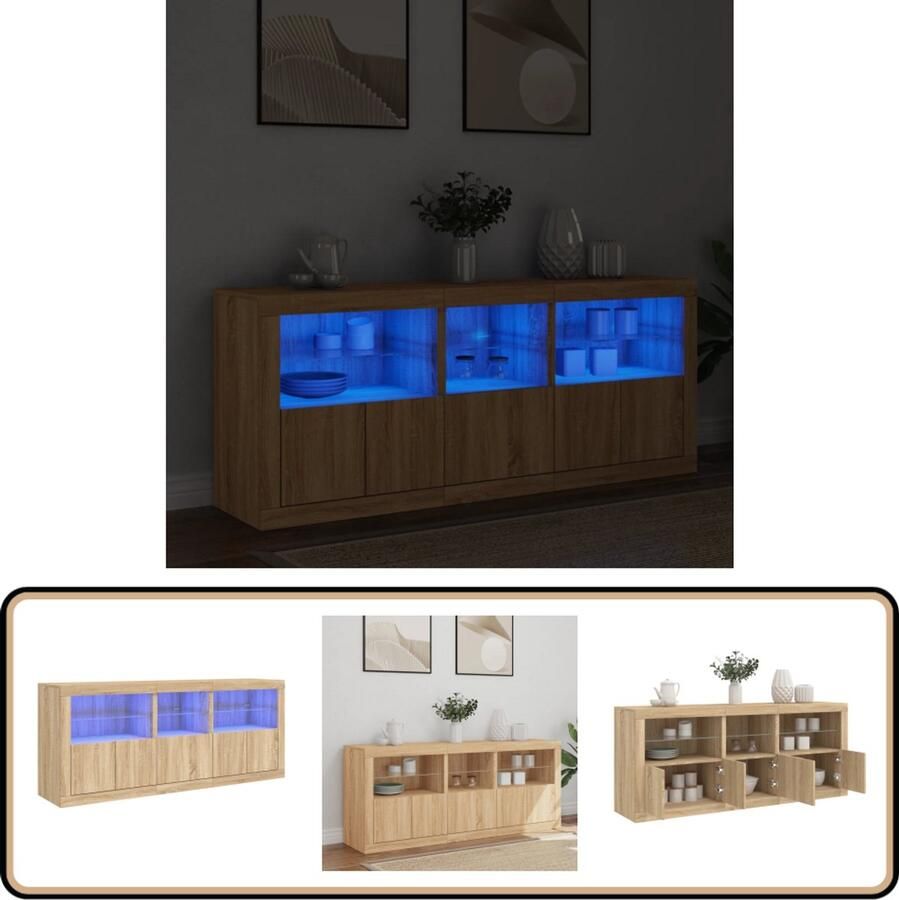 VidaXL Dressoir Sonoma Eiken 162x37x67 cm LED Dressoir Led Kast Opbergkast Salontafel Modern Dressoir - Foto 4