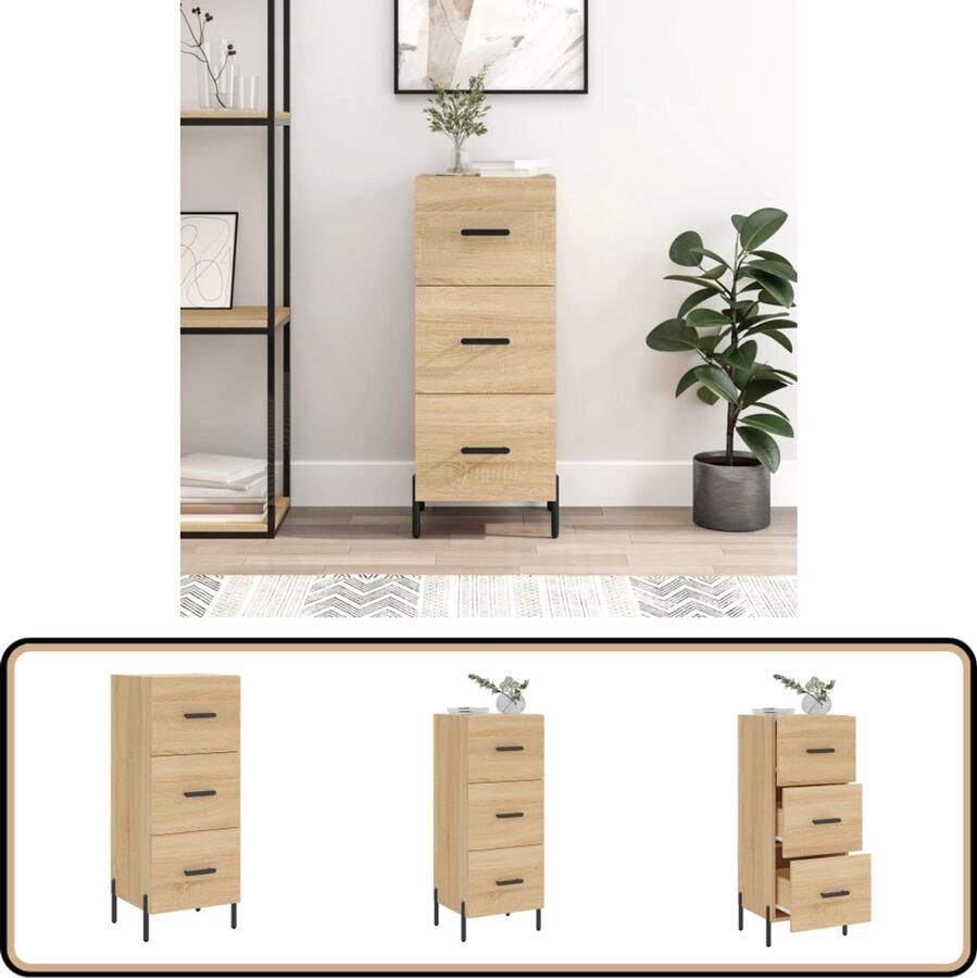VidaXL Dressoir Sonoma Eiken 34 5x34x90 cm Dressoir Bijzettafel Salontafel Houten Dressoir Modern Dressoir - Foto 2