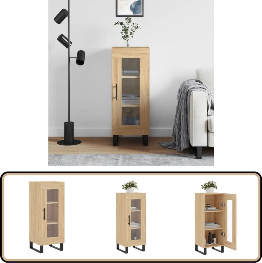 VidaXL Dressoir Sonoma Eiken 34 5x34x90 cm Dressoir Salontafel Houten Meubel Vintage Stijl Opslagoplossing - Foto 2