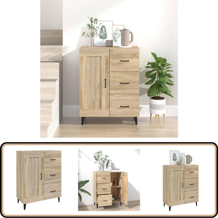 VidaXL Dressoir Sonoma Eiken 69 5x34x90 cm Dressoir Bijzettafel Salontafel Houten Dressoir Vintage Dressoir - Foto 2