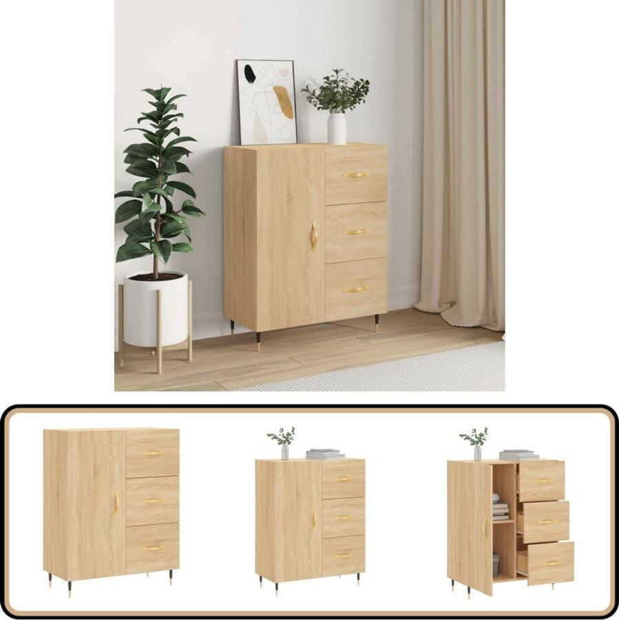 VidaXL Dressoir Sonoma Eiken 69 5x34x90 cm Dressoir Keukenmeubel Salontafel Houten Dressoir Vintage Dressoir - Foto 2