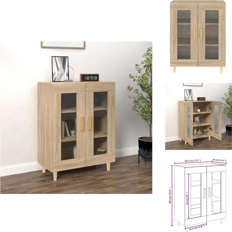 VidaXL Dressoir Sonoma Eiken 69.5 x 34 x 90 cm Stevig Houten Meubel Keukenkast