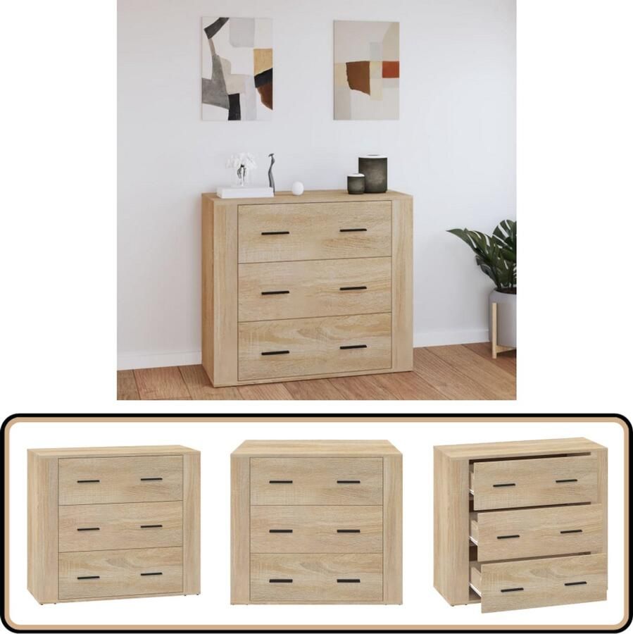 The Living Store Dressoir 80x33x70 cm bewerkt hout sonoma eikenkleurig Dressoir Houten Dressoir Salontafel Opbergmeubels Woonkamer Meubilair