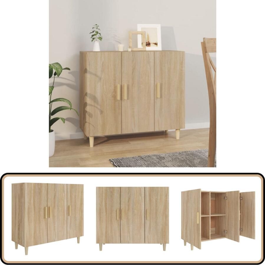 VidaXL Dressoir Sonoma Eiken 90x34x80 cm Dressoir Salontafel Houten Dressoir Bijzettafel Opslagmeubilair - Foto 2