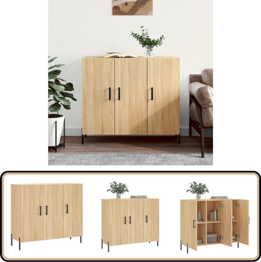 VidaXL Dressoir 90x34x80 cm bewerkt hout sonoma eikenkleurig Dressoir Salontafel Houten Dressoir Landelijk Dressoir Industrieel Dressoir - Foto 2